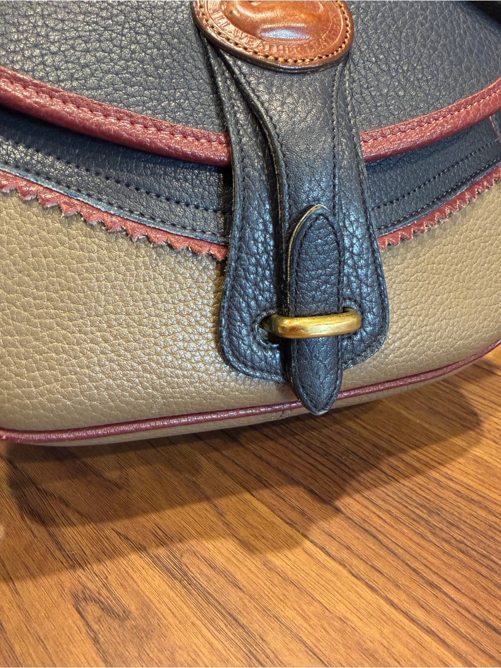 Dooney & Bourke Navy, Taupe & Burgundy Pebbled Leather Crossbody - Picture 5 of 16